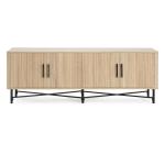 Functional 4-Door TV Cabinet  2 Storage Spaces, Adjustable Shelves, Ideal For Living Room Organization, Natural