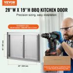 Grill-Zugangstür, 711 X 482 Mm, Doppelte Außenküchentür, Flächenbündig Montierte Edelstahltür, Vertikale Wandtür Mit Griffen, Für Grillinsel, Grillstation, Außenschrank