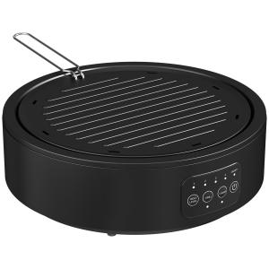 Electric Ceramic Hob With Grill Plate, Multifunctional 36cm Plug In Electric Hob With 4 Heat Levels For All Type Pot
