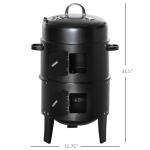 3-in-1 Vertical Charcoal BBQ Smoker Grill with 2 Cooking Areas and Thermometer