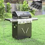 Burner Gas BBQ Grill With Clear View Lid, Portable Gas Barbecue Grill With Built-in Thermometer, Side Table, Cabinet, Wheels, Grease Tray For Garden Party Outdoor Cooking, Black