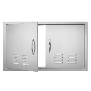 Grill-Zugangstür, 914 X 534 Mm, Doppelte Außenküchentür, Flächenbündig Montierte Edelstahltür, Vertikale Wandtür Mit Griffen Und Lüftungsschlitzen, Für Grillinsel, Grillstation, Außenschrank