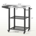 Three-Shelf Outdoor Grill Cart Table With Foldable Side Table, Stainless Steel Top Pizza Oven Stand With Hooks, Silver