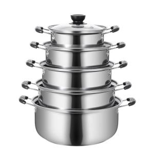 5PCS Induction Non Stick Stainless Steel Healthy Cookware Cooking Pot Stockpot