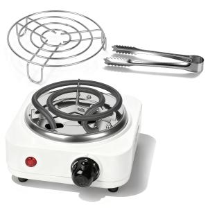 1Pc Electric Charcoal Burner 500W Hookah Charcoal Burner Compact Coal Burner For Hooka Cubes Shisha With Grill And Tongs 5 Temperature Gears Thermostat Control For Spring Summer
