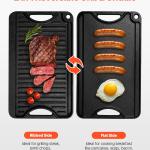 14x8.5 Inch Reversible Grill Griddle Pre-Seasoned BBQ Pan Cast Iron Black