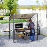 2.2 X 1.5 M BBQ Grill Gazebo Tent, Garden Grill With Metal Frame, Curved Canopy And 10 Hooks, Outdoor Sun Shade, Khaki