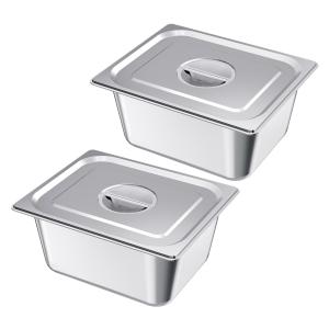 2 Pack Stainless Steam Hotel Pans, 1/2 Size Table Steam Pans With Lids, 6 Inch Deep, Anti Jam Restaurant Supplies Reusable Catering Storage For Home, Party, Restaurant, Hotel, Buffet
