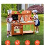 Mud Kitchen For Kids, Wooden Toy Play Kitchen Set, Outdoor Toddler Grocery Store Playset For Boys & Girls, Pretend Play Kitchen With Stoves, Sink, Faucet, Blackboard, Cookware Pots, Accessories