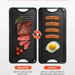 20x10in Reversible Grill Griddle Pre-Seasoned Rectangular BBQ Pan Cast Iron