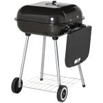 22" Charcoal Barbecue Grill with Portable Wheel, Side Tray and Lower Shelf for Outdoor BBQ for Garden, Backyard, Poolside