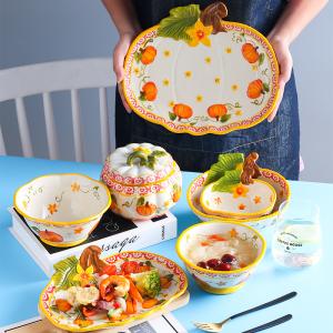 Pumpkin Bowl Tableware Suit Noodle Bowl Plate Dishes Household
