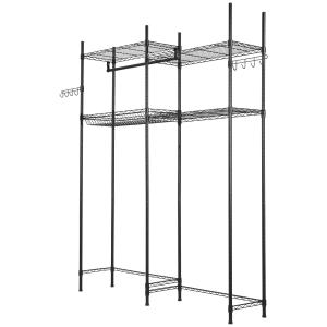 Over Washer And Dryer Storage Shelves, 4 Tiers Laundry Room Drying Rack With Hanger Rod And Hooks, Two Rows Adjustable Washer Shelves Space Saver, For Laundry Room Storage & Organization, Black