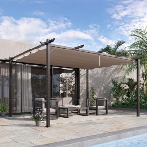 10' X 13' Aluminum Patio Pergola With Retractable Pergola Canopy, Backyard Shade Shelter For Porch, Outdoor Party, Garden, Grill Gazebo, Brown
