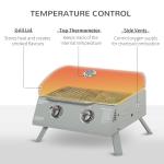 2 Burner Folding Tabletop Gas BBQ Grill W/ Lid, Thermometer, Carbon Steel, Gray