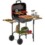 Charcoal Barbecue Grill Portable BBQ Grill With 1840 Cm² Cooking Area, 3 Shelves, Adjustable Vent, Lockable Lid, Wheels For Outdoor Cooking, Garden Party, Red