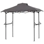 5x8FT Grill Gazebo, Dark Gray Polyester Canopy With Air Vent, Black Powder Coated Folding Awning Frame, Dual Mesh Trays & Carry Bag