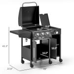 3 Burner Propane Gas Grill With Side Burner Barbecue Grill With Shelves, 9.5 KW Output, 310 Sq. In. Cooking Area