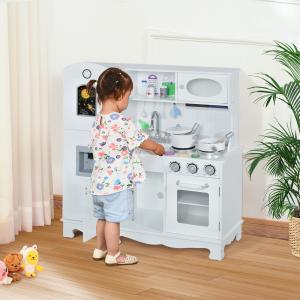 Kids Kitchen Playset with Telephone, Wooden Kitchenette for kids with Cookware, Storage Cabinet, Water Dispenser, Blackboard, Toddler Pretend Play Kitchen with Cooking Accessories for Aged 3+