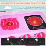 38 Pcs Kids Children Kitchen Play Set W/ Realistic Sounds Lights Food Utensils Pots Pans Appliances Toy Game Pink