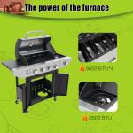 Propane Grill 4 Burner Barbecue Grill Stainless Steel Gas Grill With Side Burner, 46,500 BTU Outdoor Cooking, Patio, Garden Barbecue Grill, Black And Silver