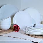 Jasmine Bone China Dinnerware Set, 16 Pieces, Service For 4, White Plates, Dishes, Bowls Set, Microwave And Dishwasher Safe