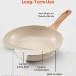Frying Pan Skillet, Aluminum Egg Fry Pans, 3 Piece (8, 9.5, 11 In), Nonsitck Ceramic Heavy-Duty Skillets With Heat-Resistant Handle, Chef's Kitchen Cookware For Gas, Electric, Induction, Beige