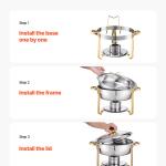 Chafing Dish Buffet Set, 5 Qt 4 Pack, Stainless Steel Chafer With 4 Full Size Pans, Round Catering Warmer Server With Lid Water Pan Folding Stand Clip, For Weddings Parties Banquets, Gold