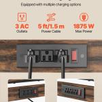 Kitchen Bakers Rack, 5 Ft Power Cable Bakers Rack With Power Outlet, Kitchen Stand With X-Shaped Support Bar, 12 S-Shaped Hooks, Coffee Bar Stand For Dishes, Spice Bottles, Built-In Power Strip