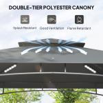 8' X 5' Grill Gazebo, Double Tiered BBQ Gazebo Shelter Canopy With LED Lights, 2 Side Shelves, Hooks, Dark Grey