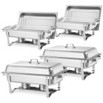 Rectangle Chafing Dish, 9 Qt 4 Pack Stainless Steel Chafing Dish, Food Warmer Chafer Complete Set With Hollow Handle, 2 Food Tongs, Lid, Fuel Holder, Chafer Dishes For Banquet Party Wedding