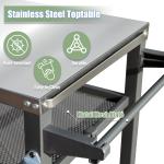 3-Shelf Outdoor Grill Table, Grill Cart With Wheels, Outdoor Pizza Oven And Food Prep Table, Blackstone Table With Stainless Steel Tabletop, Grill Stand For Blackstone Griddle For Outside BBQ