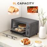 Mini Oven, 9L Countertop Electric Grill, Toaster Oven With Adjustable Temperature, Timer, Dishwasher Safe Baking Tray And Wire Rack, 750W, Grey