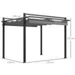 3 X 3(m) Retractable Pergola, Garden Gazebo Shelter With Aluminium Frame, For Grill, Patio, Deck, Dark Grey