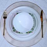 Jasmine Bone China Dinnerware Set, 16 Pieces, Service For 4, White Plates, Dishes, Bowls Set, Microwave And Dishwasher Safe