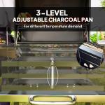 Charcoal BBQ Grill with 245 sq. in. Cooking Area, Adjustable Charcoal Pan, 3 Shelves, Thermometer, Black