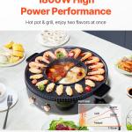 Hot Pot Mit Grill 1800 W 2 In 1 Elektrischer Rauchfreier Grill, Koreanischer BBQ-Grill Feuertopf Mit Separater Doppelter Temperaturregelung, Antihaftbeschichtete Pfanne, Für 2–8 Personen
