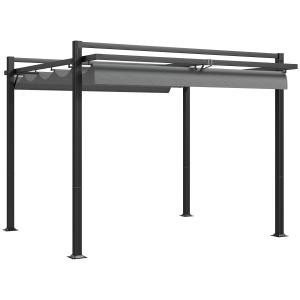 3 X 3(m) Retractable Pergola, Garden Gazebo Shelter With Aluminium Frame, For Grill, Patio, Deck, Dark Grey