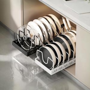 1Pc Pull Out Pots And Pans Organizer Under Cabinet With 8 Adjustable Dividers Rustproof Carbon Steel Sliding Pots Holder For Kitchen Cookware Bakeware Pots Lids Storage