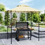 8' X 5' Grill Gazebo, Double Tiered BBQ Gazebo Shelter Canopy With LED Lights, 2 Side Shelves, Hooks, Beige