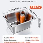 2 Pack Stainless Steam Hotel Pans, 1/2 Size Table Steam Pans With Lids, 6 Inch Deep, Anti Jam Restaurant Supplies Reusable Catering Storage For Home, Party, Restaurant, Hotel, Buffet