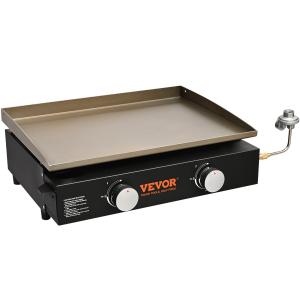 Commercial Griddle, 22.4' Heavy Duty Manual Flat Top Griddle, Countertop Gas Grill With Non-Stick Cooking Plate, Steel LPG Gas Griddle, H-Shaped Burner Restaurant Portable Grill, 26,000 BTU
