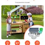 Mud Kitchen For Kids, Wooden Toy Play Kitchen Set With Accessories, Outdoor Toddler Grocery Store Playset, Pretend Play Kitchen With Stoves, Planter Boxes, Sink, Faucet, Blackboard, Cookware Pot