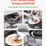 Soap Dispensing Dish Brush, Kitchen Scrub Brushes With 3 Brush Heads, Dish Cleaning Brushes With PP Handle And Curved Bristles, Ideal For Pots, Pans, Sink And Stove