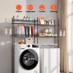 Over Washer And Dryer Storage Shelves, 4 Tiers Laundry Room Drying Rack With Hanger Rod And Hooks, Two Rows Adjustable Washer Shelves Space Saver, For Laundry Room Storage & Organization, Black