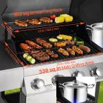Gas Grill, 4 Burner Propane Gas Grill With Side Burner, 425 SQ.In Grilling Area, Carbon Steel Enamel Grates, Outdoor 52,000 BTU Patio Garden BBQ Grills With Two Side Shelves, Stainless Steel