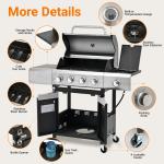 Propane Grill 4 Burner Barbecue Grill Stainless Steel Gas Grill With Side Burner For Outdoor BBQ, Camping