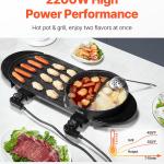 Hot Pot With Grill 2200W 2-in-1 Electric Smokeless Grill Hot Pot For 1-6 People