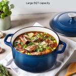Enameled Cast Iron Dutch Oven Heavy-Duty Cookware With Lid Handles 6 Qt Blue