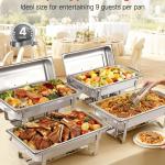 Rectangle Chafing Dish, 9 Qt 4 Pack Stainless Steel Chafing Dish, Food Warmer Chafer Complete Set With Hollow Handle, 2 Food Tongs, Lid, Fuel Holder, Chafer Dishes For Banquet Party Wedding